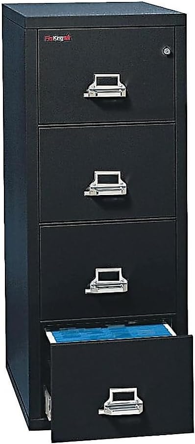 FireKing Fireproof Vertical File Cabinet (4 Letter Sized Drawers, Impact Resistant, Water Resistant), 52 .75" H Black, 18 W x 31 D, (41831CBL)