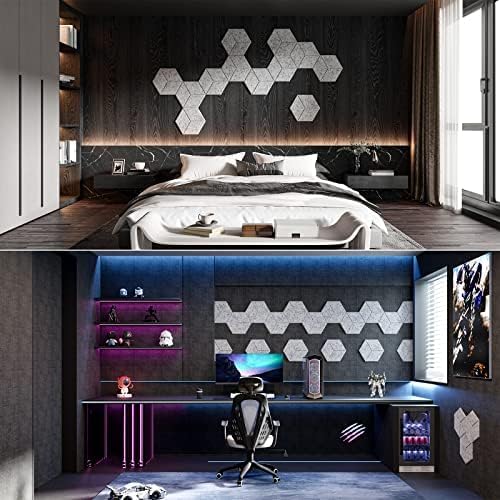 12 Pack Self-adhesive Acoustic Panels 12" X 10" X 0.4" - Sound Proof Foam Panels with High Density,Stylish Y-Lined Design, Flame Resistant, Absorb Noise and Eliminate Echoes(Silver Gray)