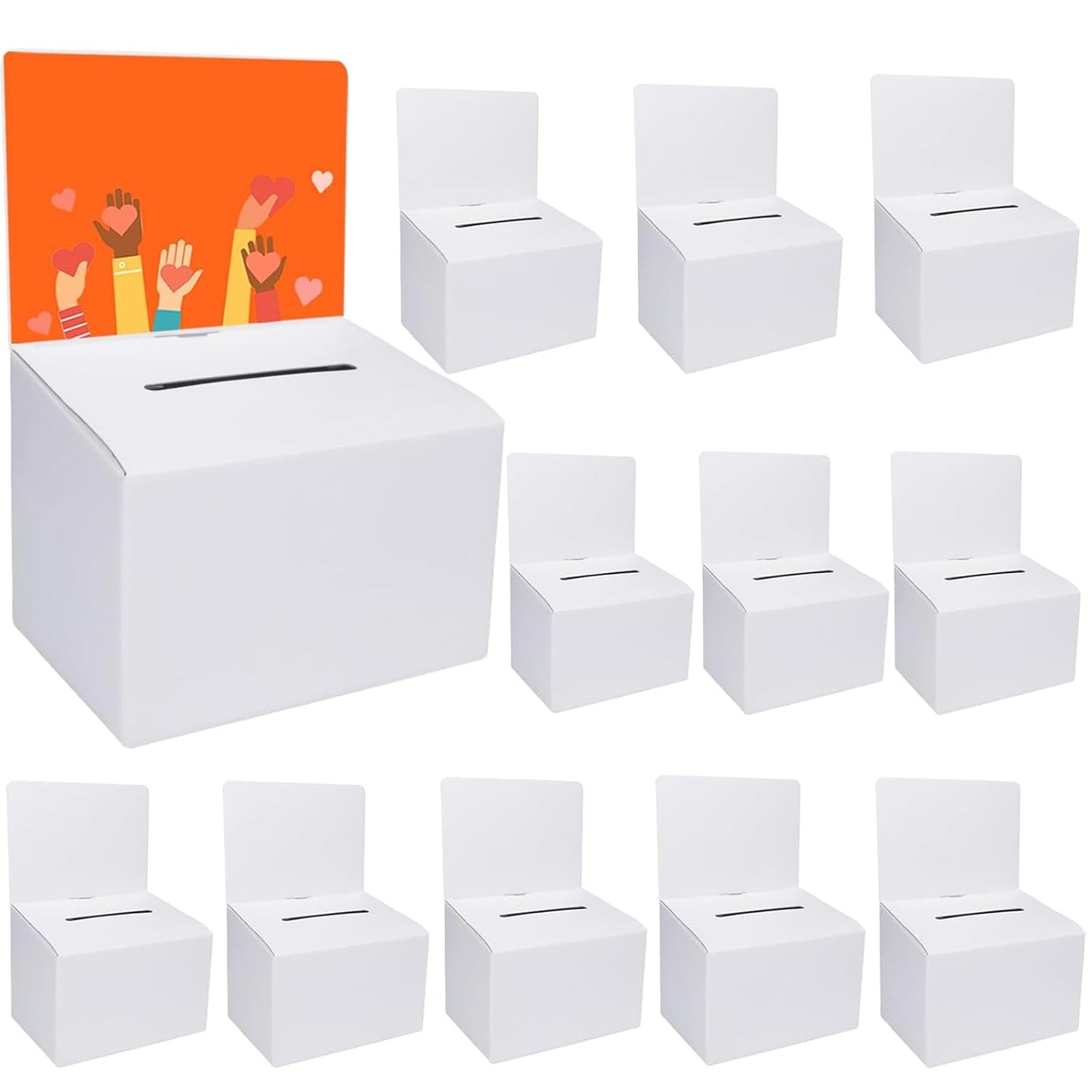GRAWUN 12 Pack Cardboard Ballot Box with Slot, White Glossy Raffle Boxes 6.5x4.5x4.5Inch, Suggestion Boxes with Removable Slot,Donation Boxes for Fundraising, Collecting Card and Voting Contest