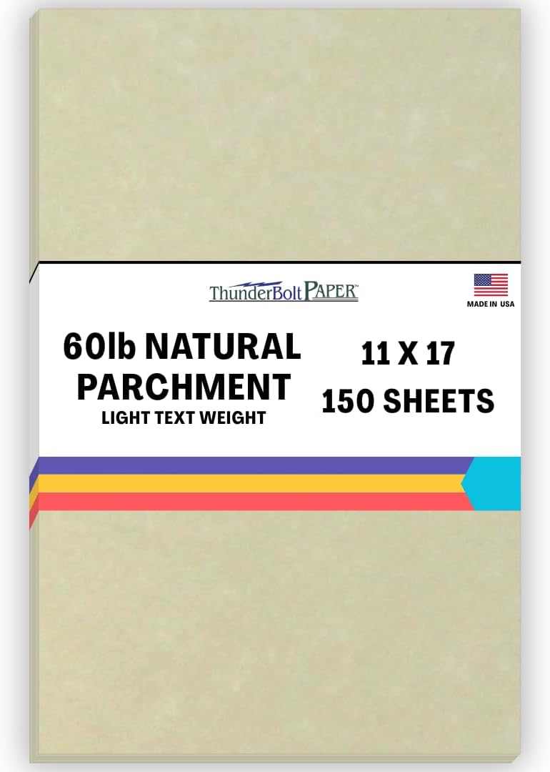 150 Natural Parchment 60# Text (=24# Bond) Paper Sheets - 11" X 17" (11X17 Inches) Tabloid|Ledger|Booklet Size - 60 Pound is Not Card Weight - Vintage Colored Old Parchment Semblance