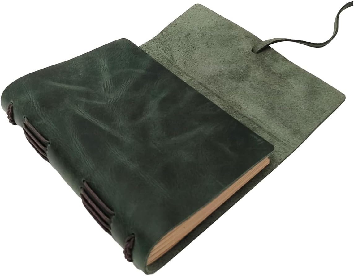 Green Notebook Journal - Genuine Leather Journals for Writing Small Size Diary 5.5x7.5 Inch, Notepad For Women and Man, Gifts,Work,Travel Dark Green
