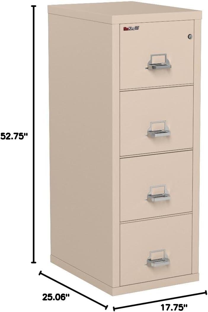 FireKing Fireproof Vertical File Cabinet (4 Letter Sized Drawers, Impact Resistant, Water Resistant), 52.25" H Parchment, 18 W x 25 D, (41825CPA)