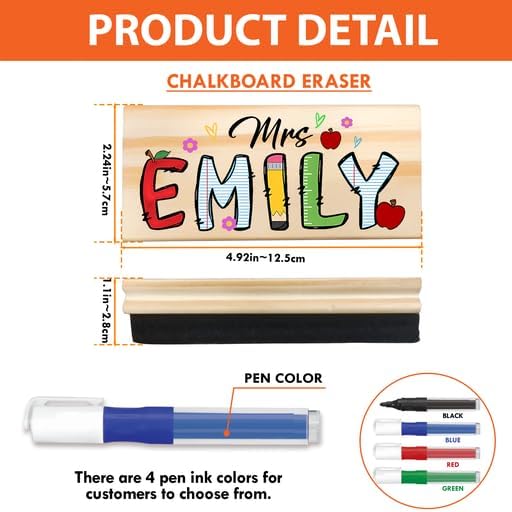Personalized Name Chalkboard Eraser for Teachers – Dry Erase Board Cleaner –Back to School Supplies and First Day of School Gift- Custom Name