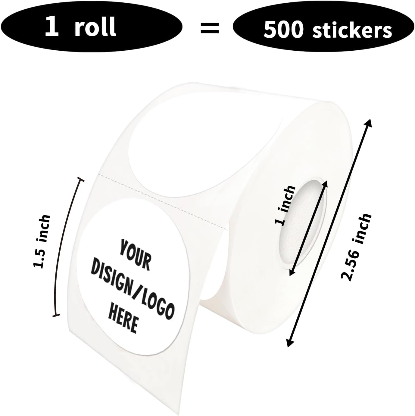 1.5 Inch White Round Thermal Sticker Labels, Self-Adhesive Circle Direct Thermal Labels, Multi-Purpose Roll Sticker Labels for DIY Logo Design with Perforation Line（ 500 Labels，1 Roll）