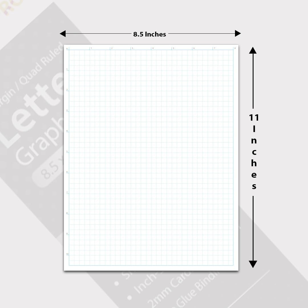 Graph Paper Pads 8.5" x 11", 1/4 Inch Quad Ruled, 80 GSM Thick Graphing Paper, 50 Sheets, Math Notebook for students, Engineering Pad & Blueprint Drafting Paper, Architecture Sketch