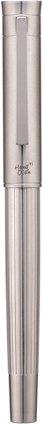 Hongdian T1 Titanium Fountain Pen, Iridium Fine Soft Nib Chinese Knot Carving with Converter and Metal Case Set