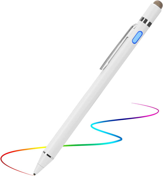 2-in-1 Active Stylus Digital Pen with 1.5mm Ultra Fine Tip for iPad iPhone Samsung Tablets, Work on Touchscreen Phones and Tablets,Good at Drawing and Writing, White