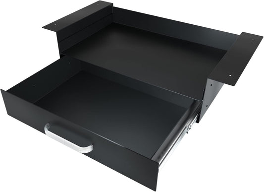 GOME Under Desk Drawer Storage with Laptop/Book/Folders Shelf, Double Layer Easy Slide-Out Undermount Drawer Organizer with Ball Sliding Track for Home Office Sit-Stand Workstation