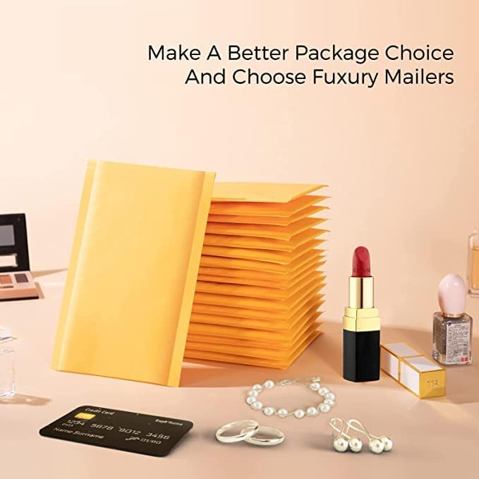 Fuxury Kraft Bubble Mailers 4x8" 400Pack Padded Envelopes Thick Bubble Envelopes Usable Size 4x7" Waterproof Cushioned Padded Mailers Packaging for Small Business #000 Yellow