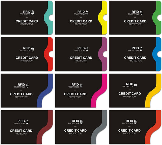 12 PCS RFID Blocking Sleeves, Credit Card Holder for Women Men Protect Cards Identity from Electronic Theft Travel Case Set (Navy Blue)