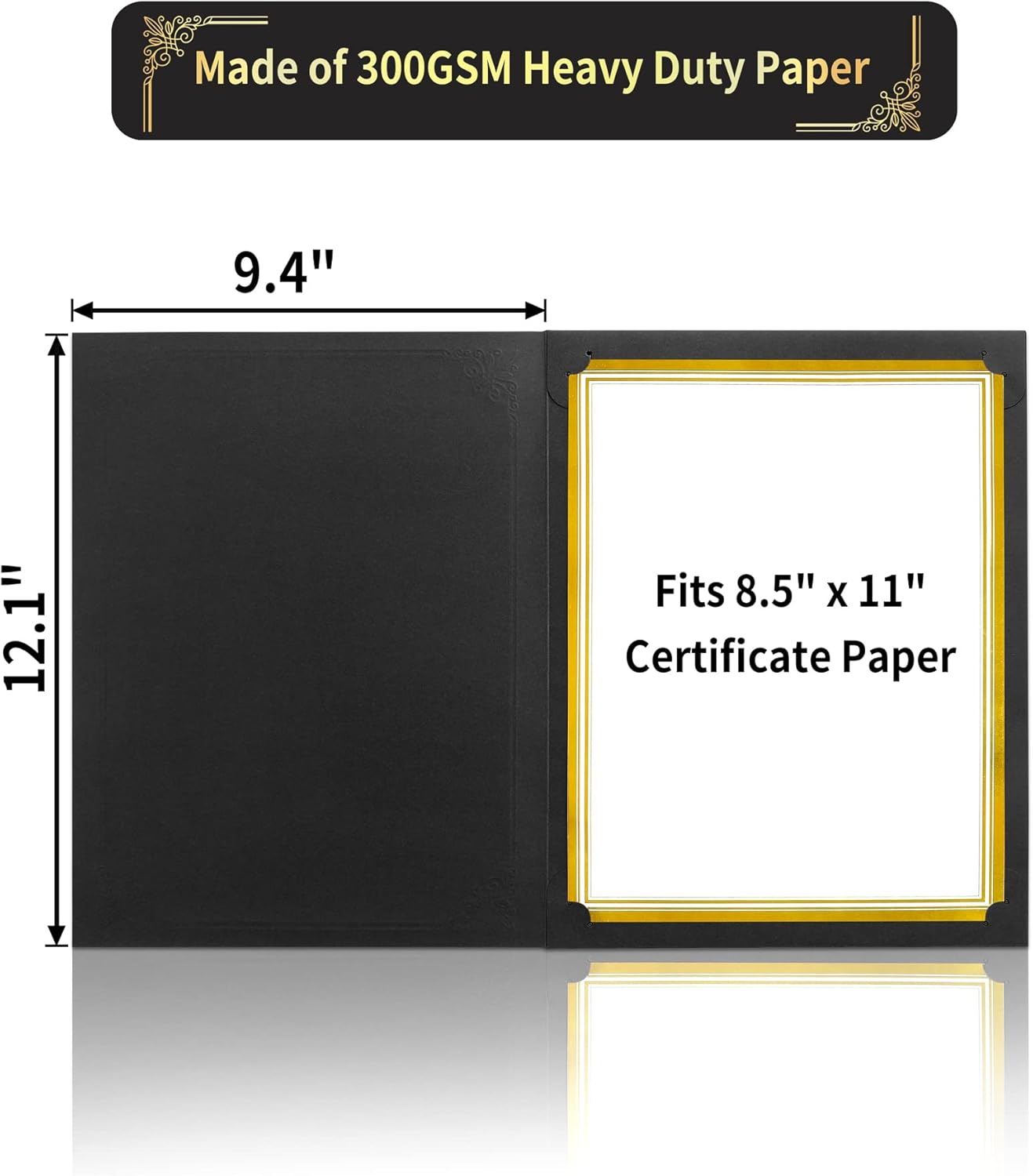GNL Certificate Holders - 10 Packs Black Diploma Holders, Certificate Covers with Gold Foil Border, for Letter Size 8.5 x 11 Certificate Paper, Award, Graduation, Documents