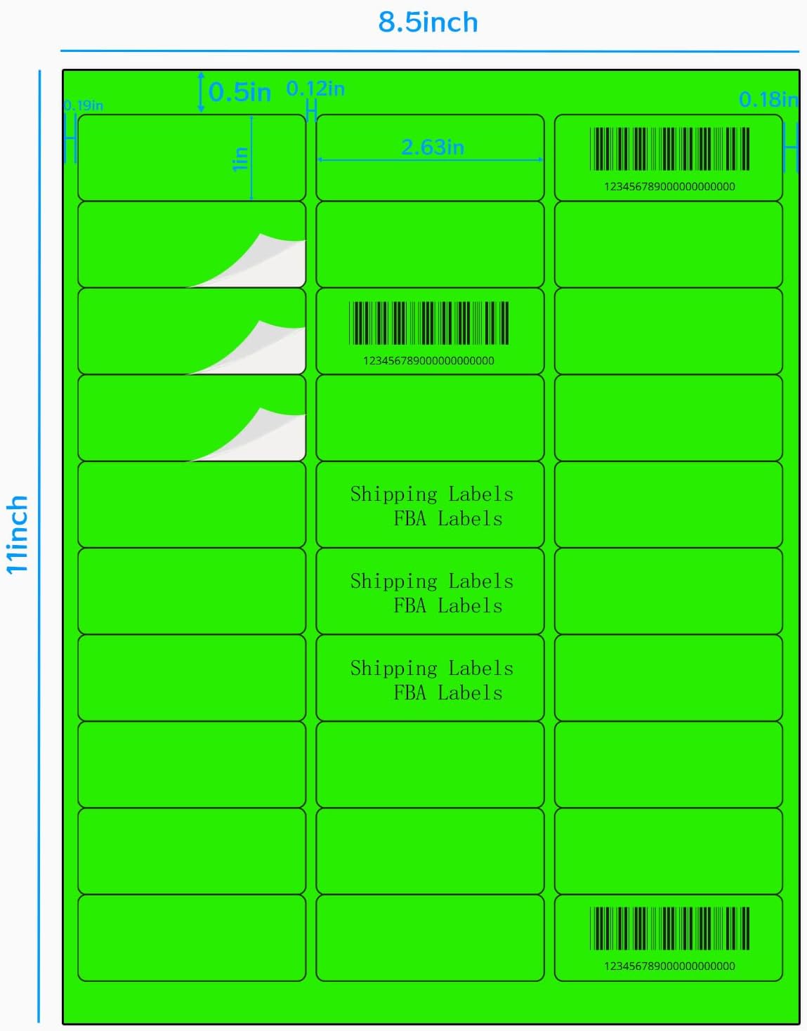 1" x 2-5/8" Address Labels 600 Labels Sticker Paper for Laser/Ink Jet Printer Mailing Labels 8.5"×11" Fluorescent Green 30 per Sheet