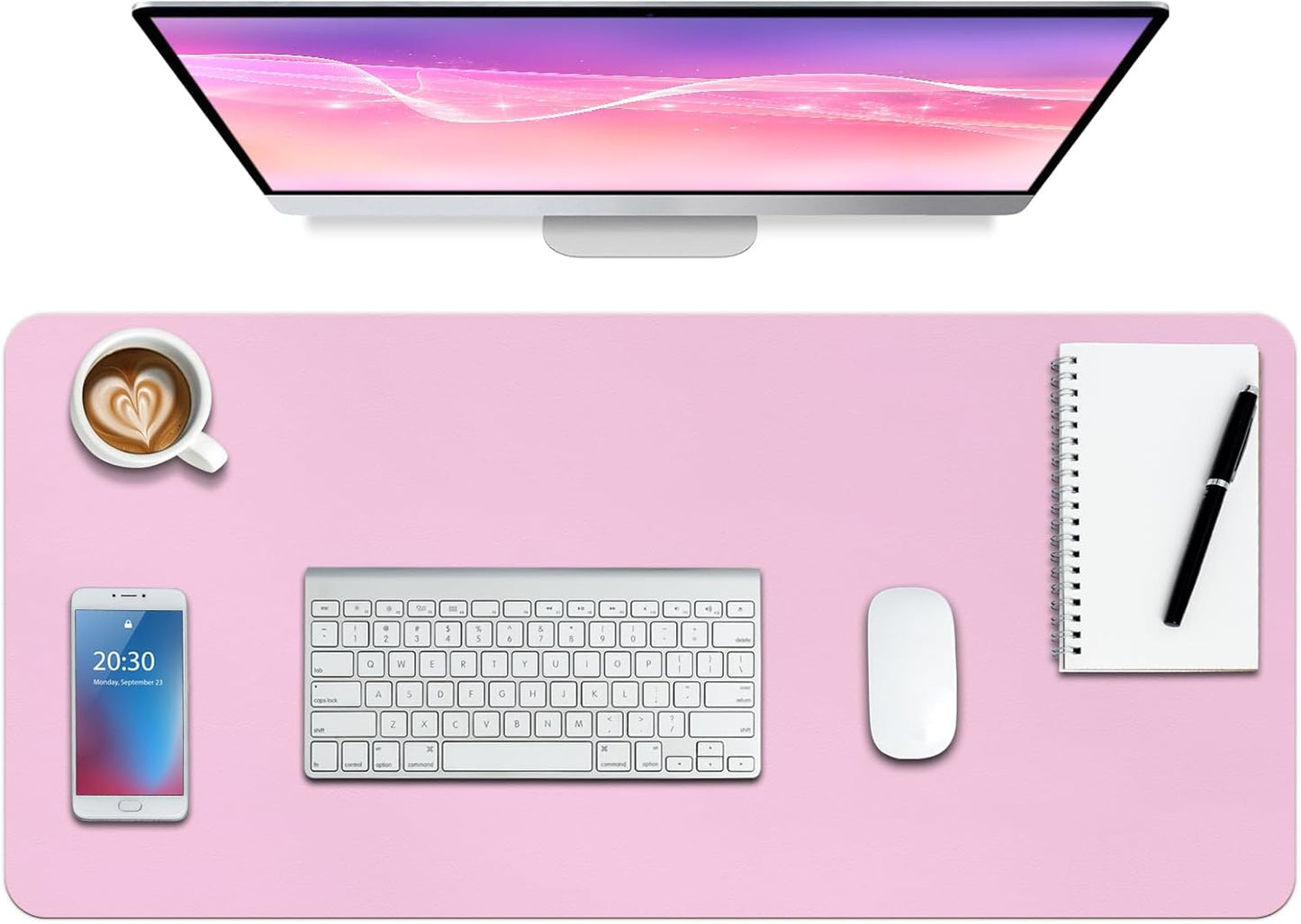 Boutilon Leather Desk Pad Protector,Non-Slip Mouse Pad,Laptop Desk Pad,Office Mouse Mat,Waterproof Leather Desk Blotter,Desk Writing Pad for Office and Home (M-Baby Pink,30"x14")