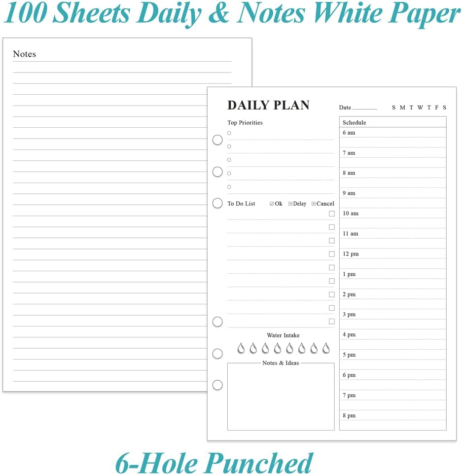 (3-Pack) Undated Daily Planner Refill - A5 To Do List Insert, 300 Sheets/600 Pages Planner and Lined Refill, 6-Hole Punched, 100 gsm White Paper, 5.8'' x 8.3''