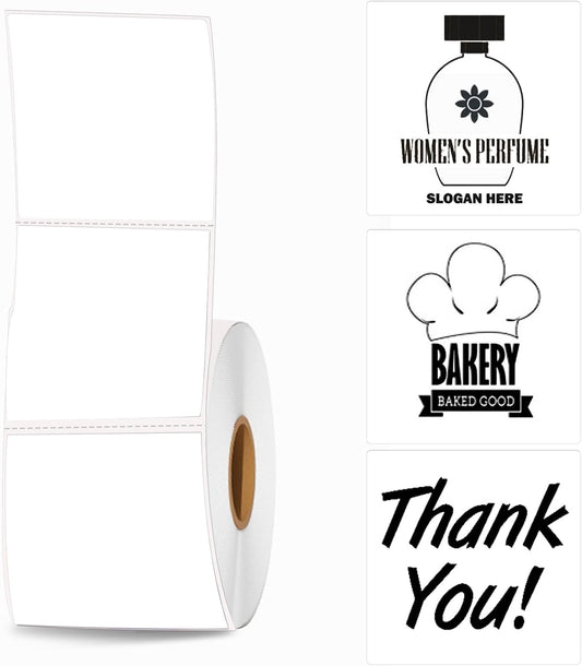 2 Inch White Square Thermal Sticker Labels, Self-Adhesive Direct Thermal Labels,DIY Design, QR Code, Name Tag, Brand Label,Gift Label (White 600 PCS/1 Roll)