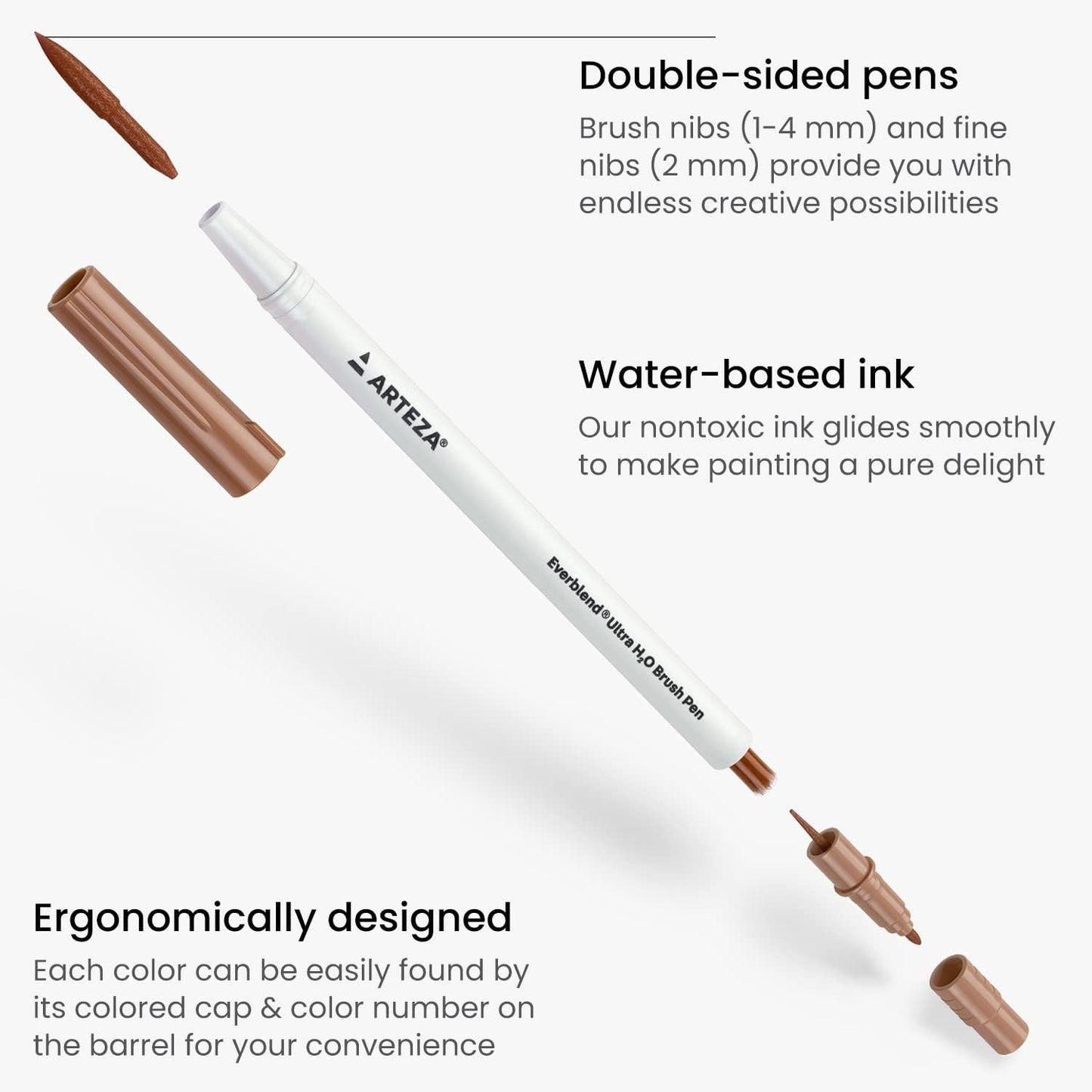 ARTEZA Dual Tip Brush Pens, 12 Vintage Tones, Watercolor Calligraphy Markers, Nylon Brush and Fine Tip, Water-Based Ink, for Illustration, Lettering