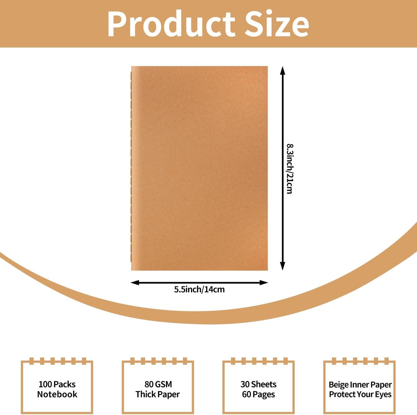 100 Pack A5 Ruled Lined Kraft Notebooks Bulk, Journaling Notebooks, Soft Cover Composition Notebook, 8.3x5.5 Inches 60 Pages Travel Journal Notebooks Set for Work, School, Student, Kids, Writing