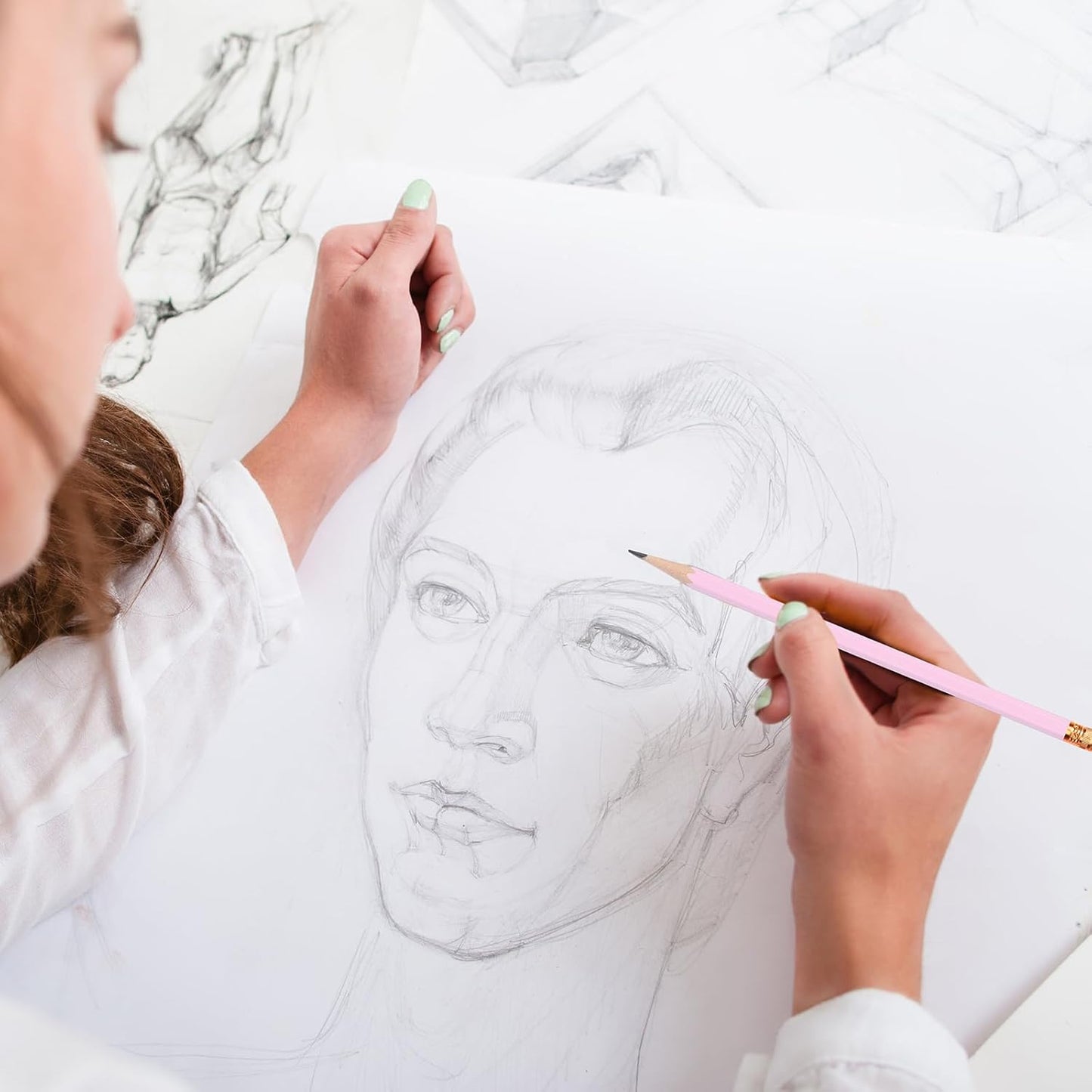 TecUnite 60 Pcs HB Pencils #2 Unsharpened Wood Cased Pencils with Eraser Hexagonal Pencil Cute Graphite No 2 Pen for Adults Gifts Exam School Office Sketching Learning(Pink Series, White)