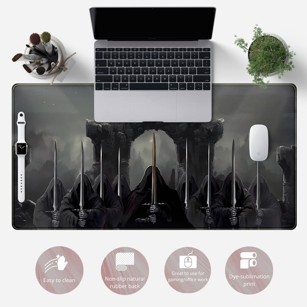 Knight Dark Grey Desk Pad Mat Anime Playmat Mouse Pad Gaming Large Mousepad for Desk Computer Pc Laptop Pad for Men, Equipped with Waterproof Storage Bag Non-Slip (31.5x15.7 in)