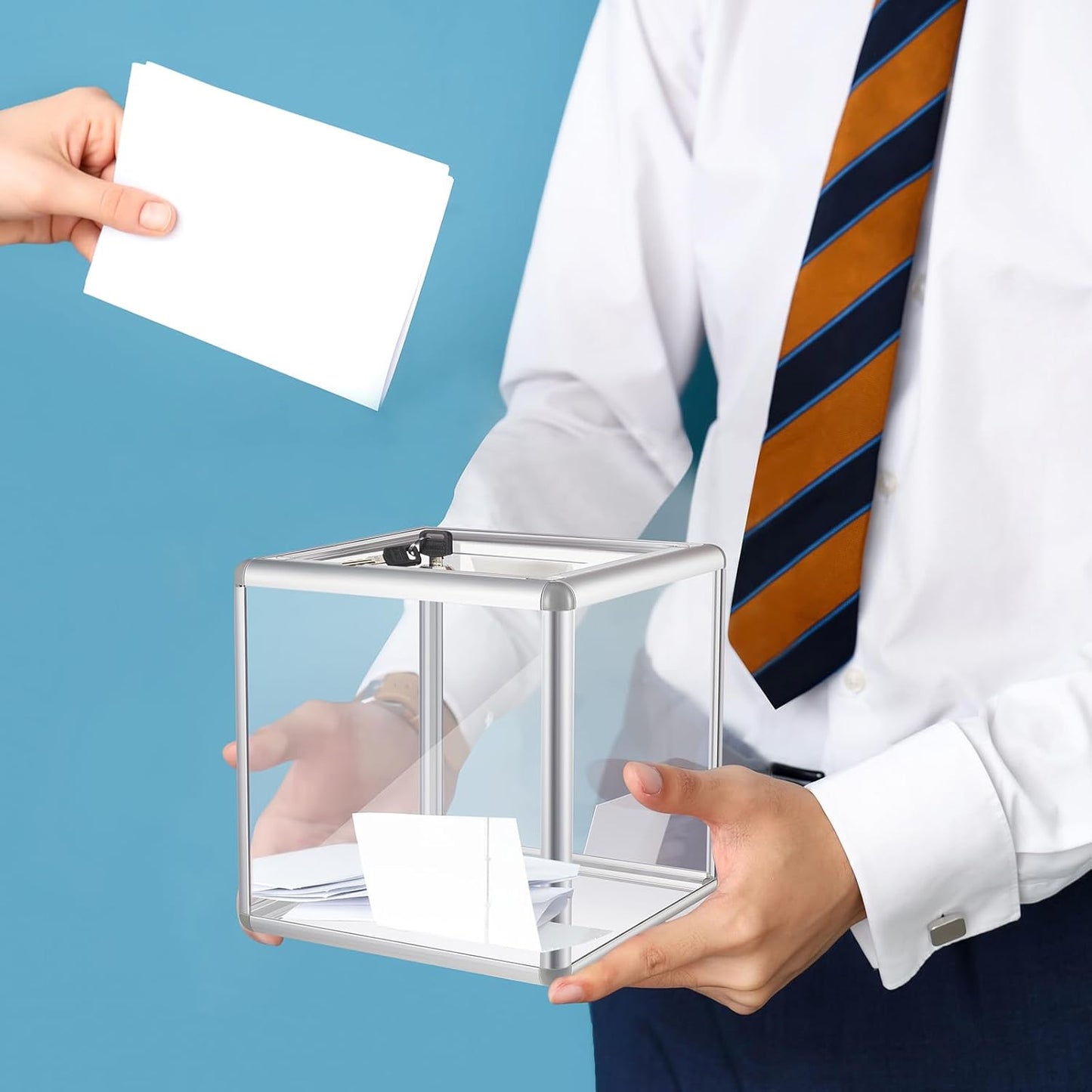 2 Pcs 6 x 6 x 6 in Acrylic Donation Raffle Box with Slot & Lock, Large Clear Ballot Offering Suggestion Ticket Container for Fundraising Drawing Tip Jar Voting (Clear)