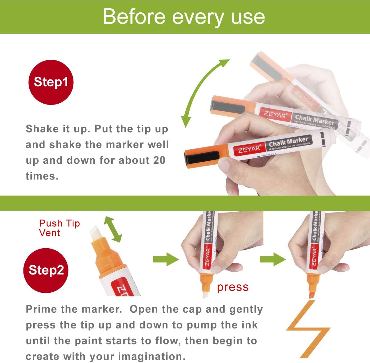 ZEYAR Liquid Chalk Marker-Wet Erase Marker, 6mm Reversible Tip-Bullet or Chisel, 8 Colors, Writes on Chalkboards, Bistro Boards, Windows and Plastic (8 Metallic Colors)