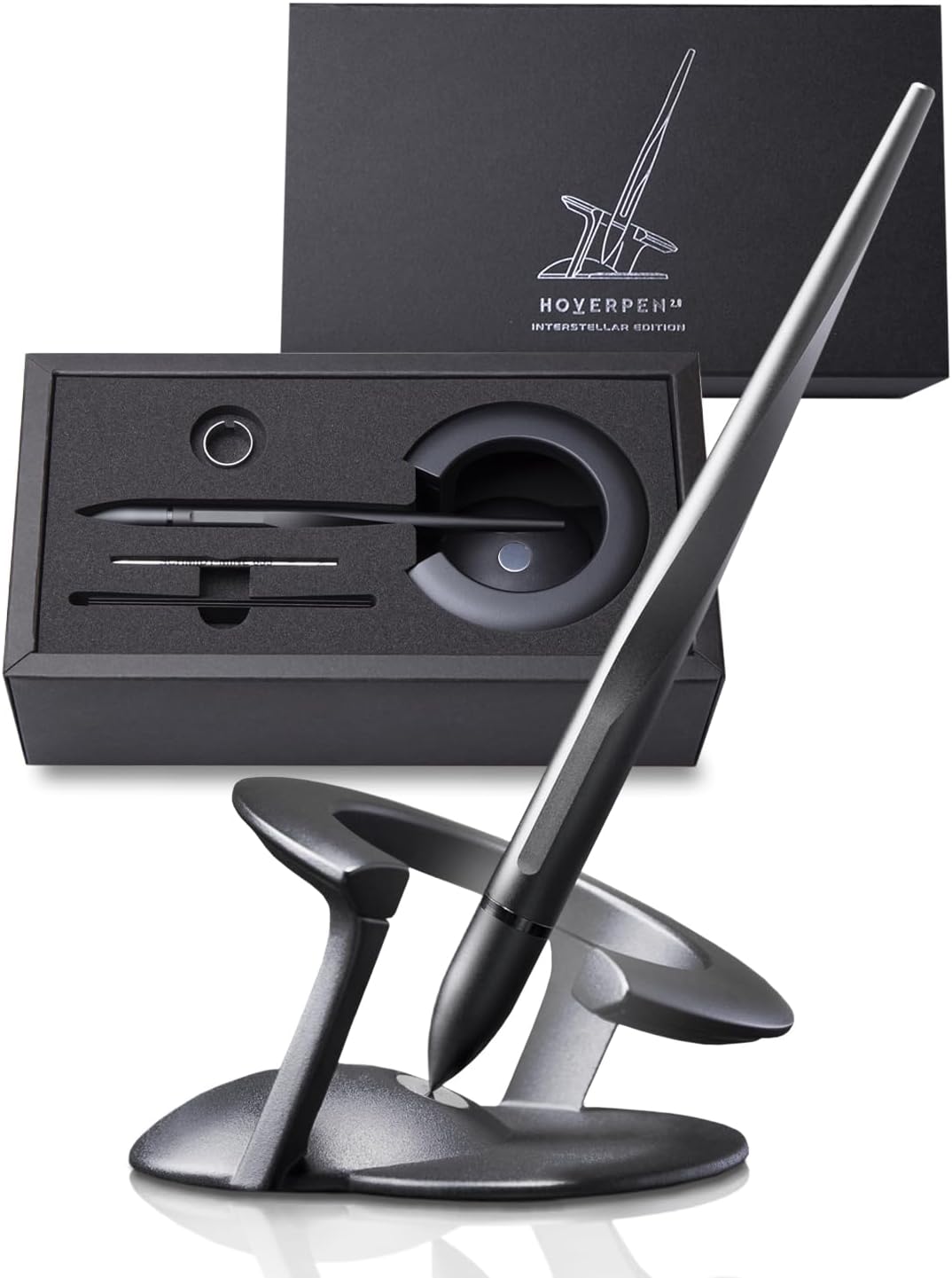 novium Hoverpen Interstellar - Space Black, Ballpoint Pen, Unique Conversational Starter, Premium Futuristic Design, Precision Flow Ink, Schmidt Ballpoint Cartridges