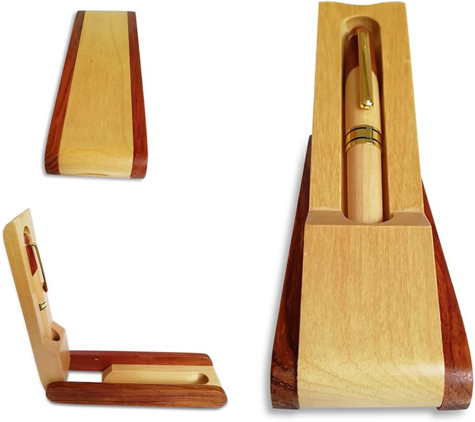 Best Wooden Gel Pen Gift Set with Handmade Rollerball Designer Pen Holder Box and Refills, Business Ballpoint Pen with Fancy Journaling Pen Display Case