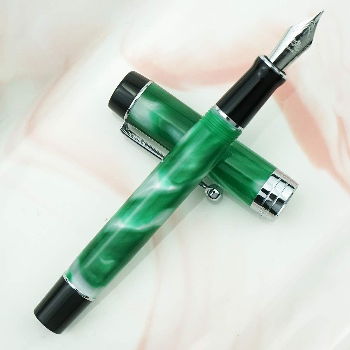 Jinhao 100 Fountain Pen Celluloid Classic Style, #6 Nib Smooth Writing Instrument with Refillable Converter and Pen Case Set