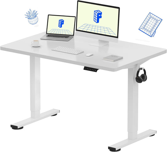 FLEXISPOT EN1 Whole-Piece Standing Desk 48 x 30 inches Electric Height Adjustable Desk for Home Office w/Automatic Smart Keypad (Upgraded White Frame + White Top, 2 Packages)