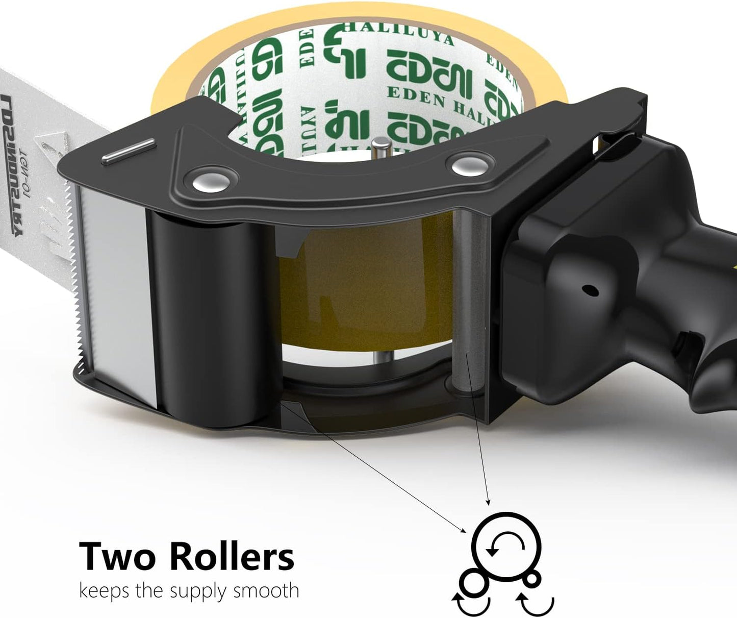 2 Pcs Rapid-Replace Packing Tape Dispenser Guns with Extra Blade, 2IN(50mm) Lightweight Ergonomic Industrial Handheld Heavy Duty Tape Cutter for Carton, Packaging and Box Sealing Black