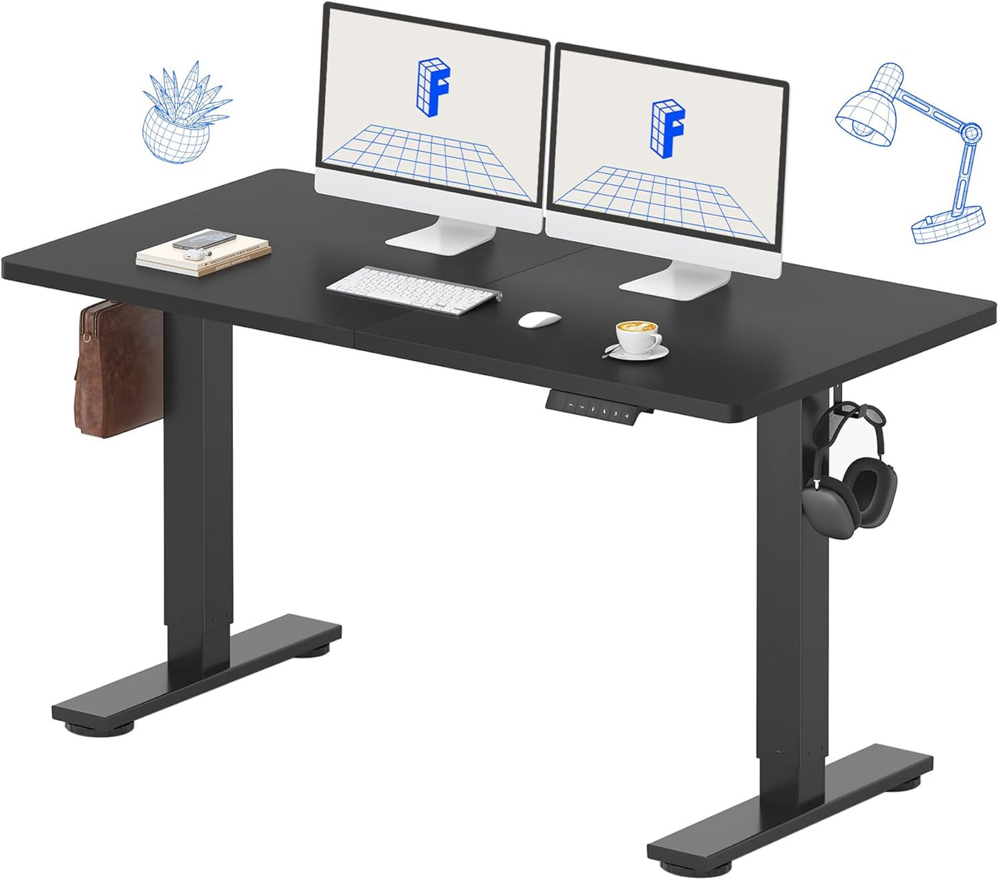 FLEXISPOT Standing Desk Electric Height Adjustable Desk with 55 x 24 Inches Splice Board, Ergonomic Memory Controller, Black Top + Black Frame