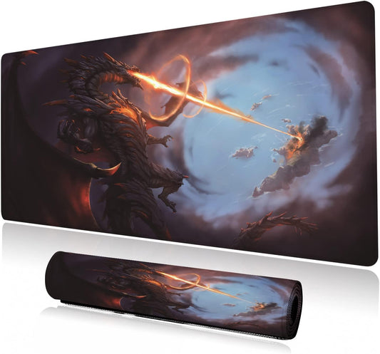 Extended Large Gaming Mouse Pad Cool Dragon Flame XXL Size Keyboard Mouse Mat Desk Pad with Non Slip Rubber Base Stitched Edges Office Decor for Women Girls Men,35.4 x 15.7inch