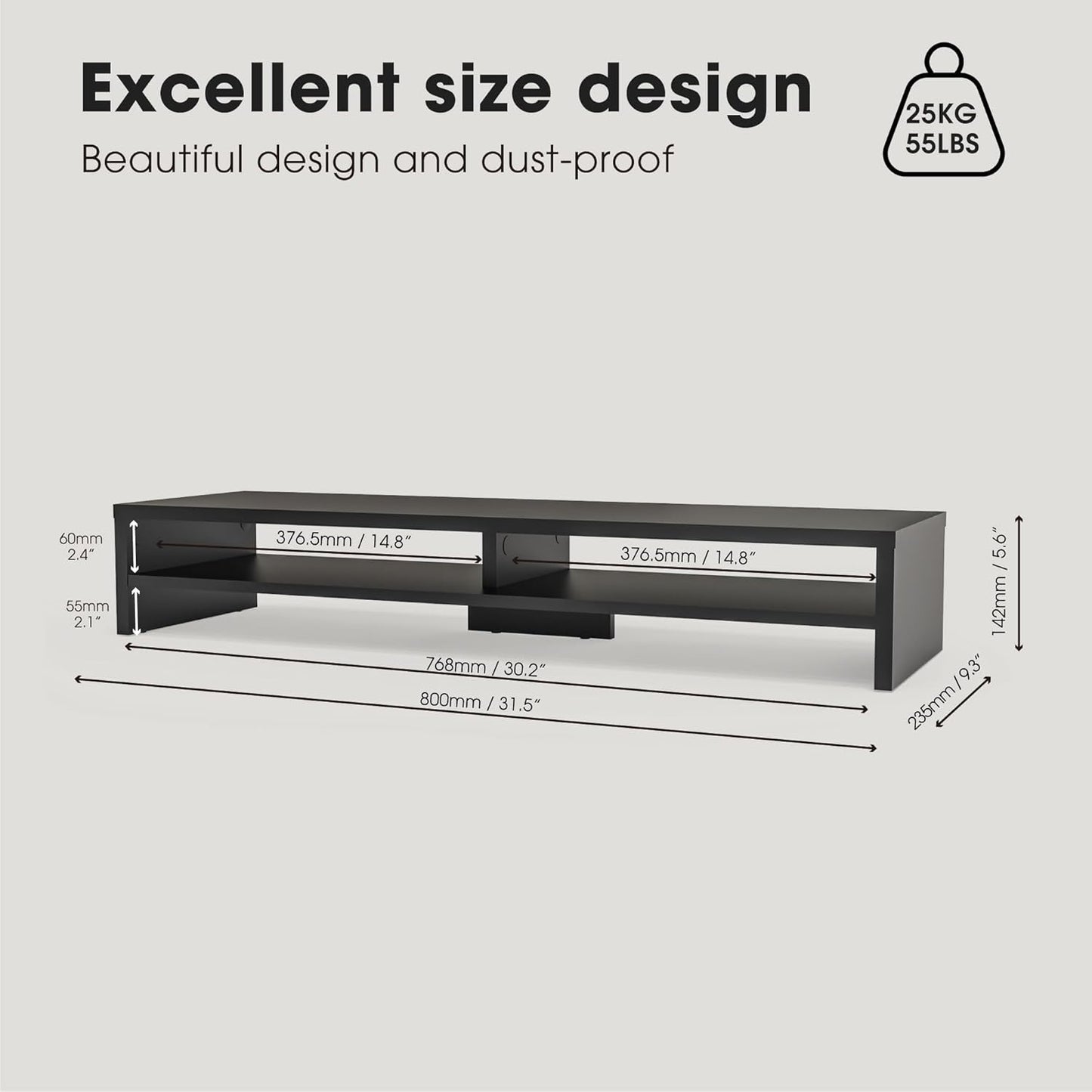 Fenge Monitor Stand, 31.5 Inch Computer Monitor Riser for Desk, 2 Tiers Wood Desk Shelf with Storage, Desktop Organizer for PC, Laptop, Screen, Printer