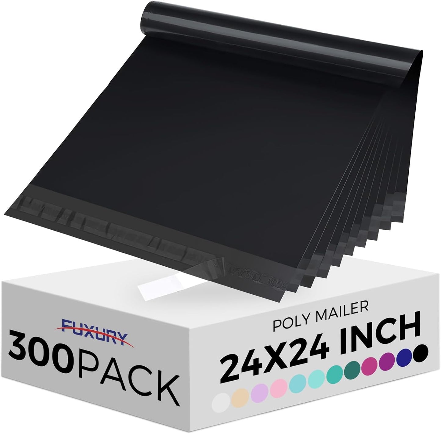 Fuxury Large Poly Mailers 24x24 Inch 300 Pcs, Bulk Shipping Bags for Clothing, Strong Adhesive Shipping Envelopes for Small Business Suppliers,Waterproof Mailers Poly Bags Mailing Envelopes Black
