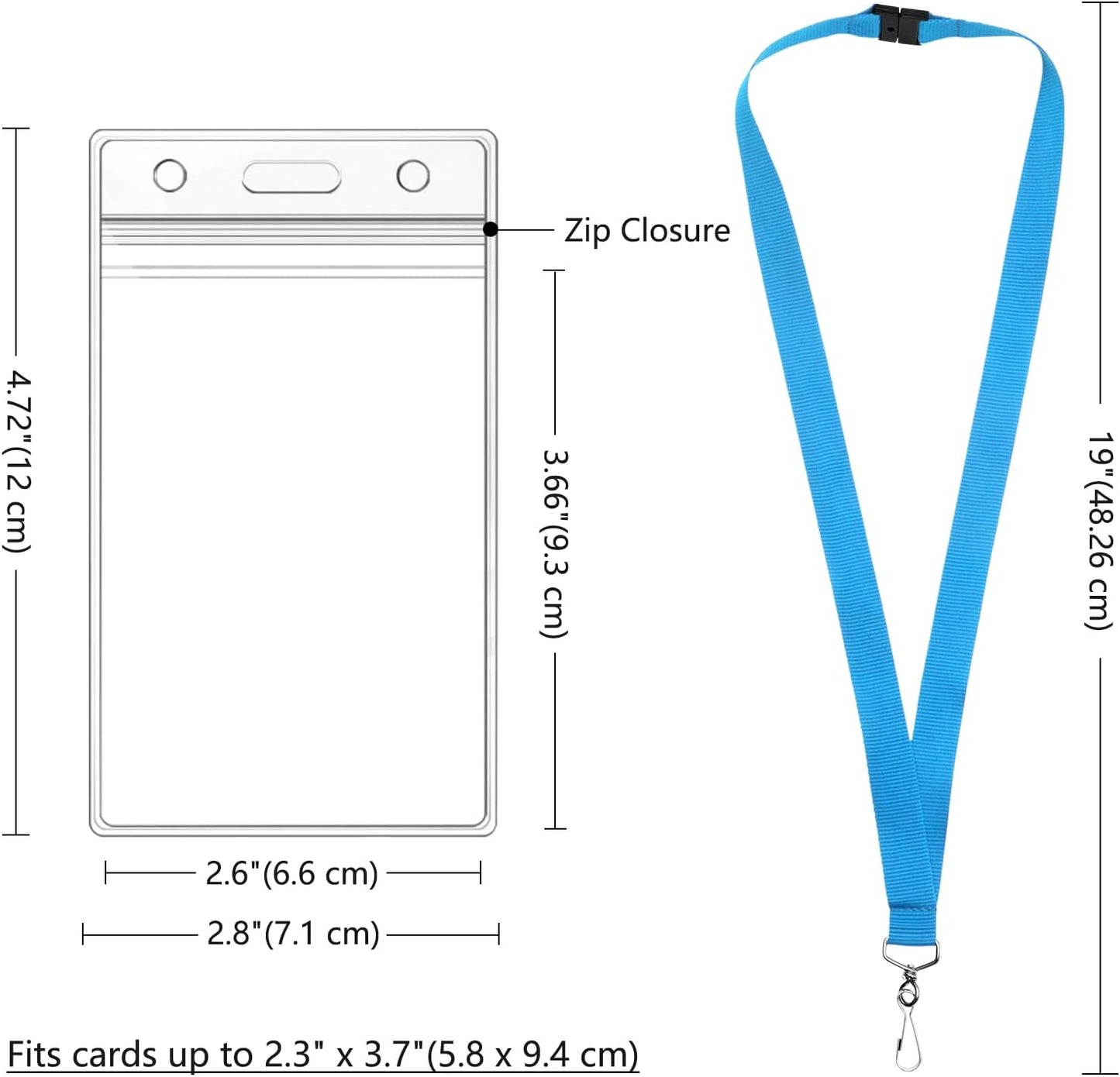 12 Pack Sky Blue Breakaway Lanyards with Waterproof Badge Holders, Metal Hook, Polyester Neck Straps for ID Cards, Events, Office, and Schools