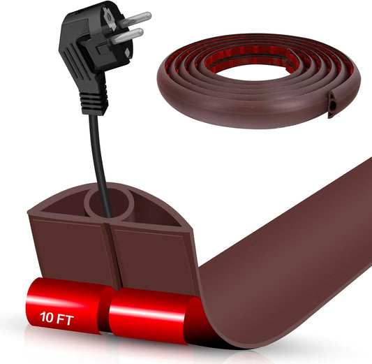 Floor Cord Cover Self Adhesive Cord Hider,10FT Cable Management, Extension Strip Protector for Wires, Prevent Cable Trips for Offices, Gyms, Exhibitions Cavity:0.3"(W) x 0.28"(H) Coffee