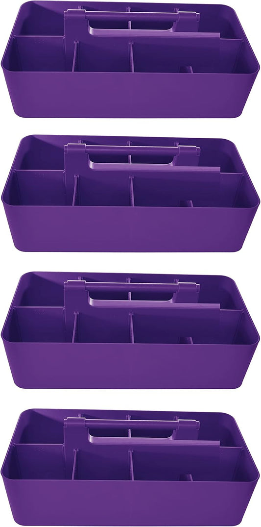 -Large Portable Caddy, DIY Dividers, 8 Compartments, School Office Supplies Home Business Organizer,Portable Basket with Handle Made in USA (4 PACK, Royal Purple)