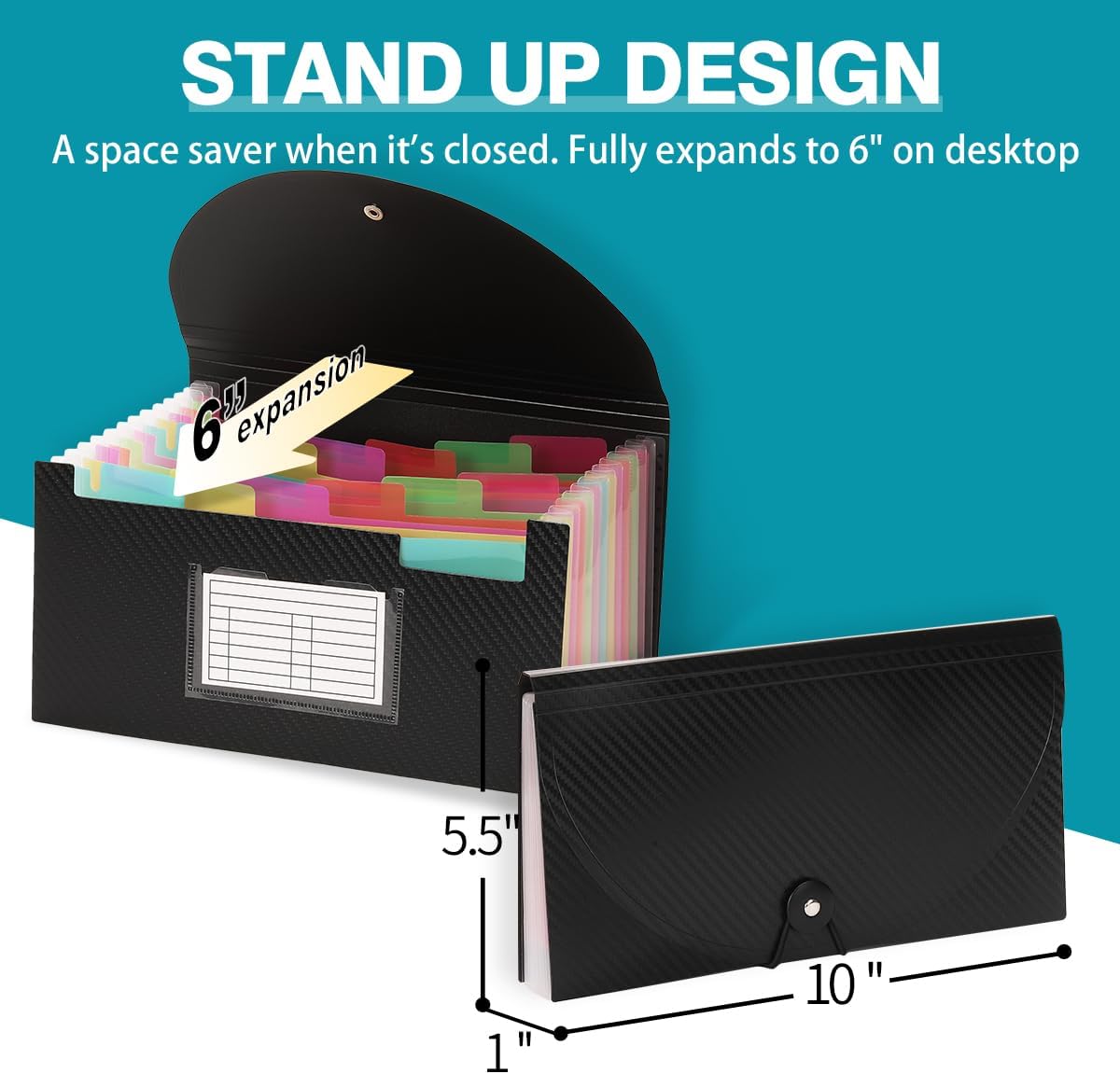 H4D Check Size 13 Pocket Expanding File Folder, Accordion File Organizer Wallet Case for Coupon Receipt Storage, 10 x 5.5 inches, Black