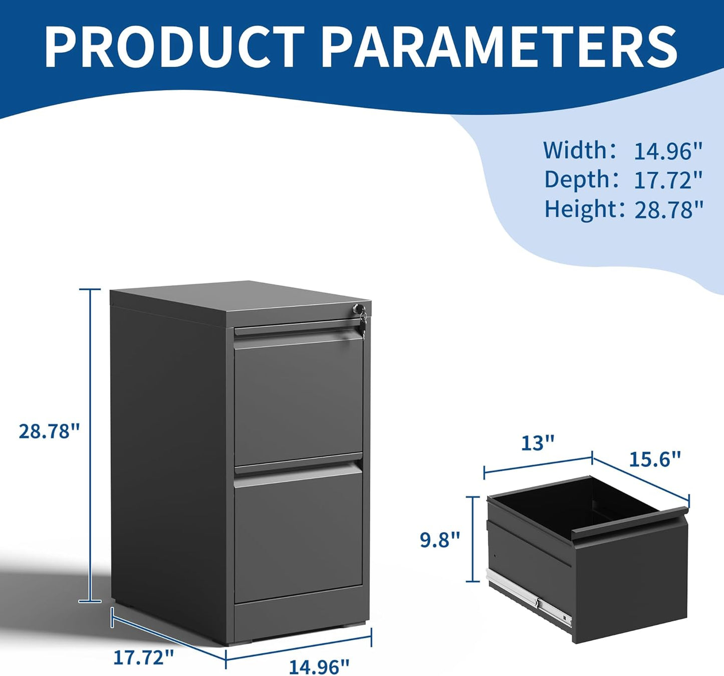 2-Drawer Locking Vertical File Cabinet, Metal Storage Cabinet for Office/Home – Secure Vertical Filing for Letter/Legal/A4/F4 Documents, Easy to Assemble Steel Cabinet, Black (Black, 2 Drawer-28 H)