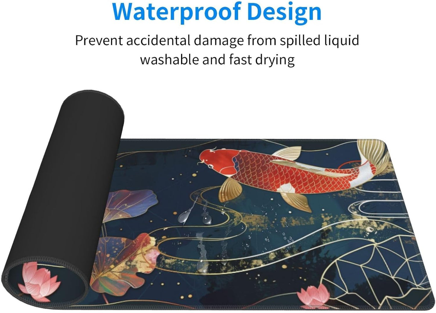 Gaming Mouse Pad Desk Pad,Extended Big Mouse Pad,31.5x11.8 Inch Long Computer Keyboard Mouse Mat Mousepad with 3mm Non-Slip Base and Stitched Edge for Gaming and Office… (koi)