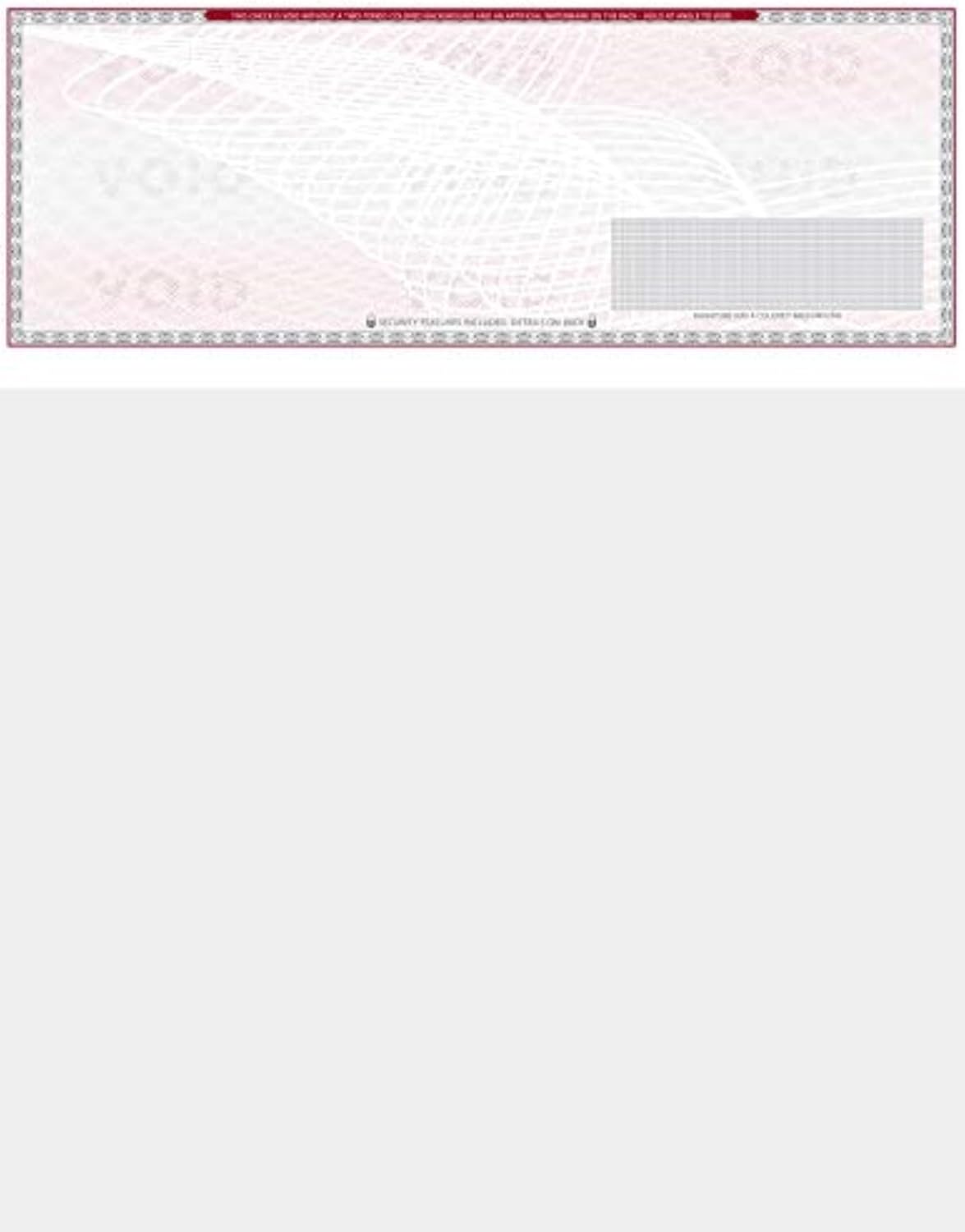 100 Blank Check Stock - Check on Top Art Deco- Paper Weight # 70"High Security" Check Paper Grey/Red Art Deco