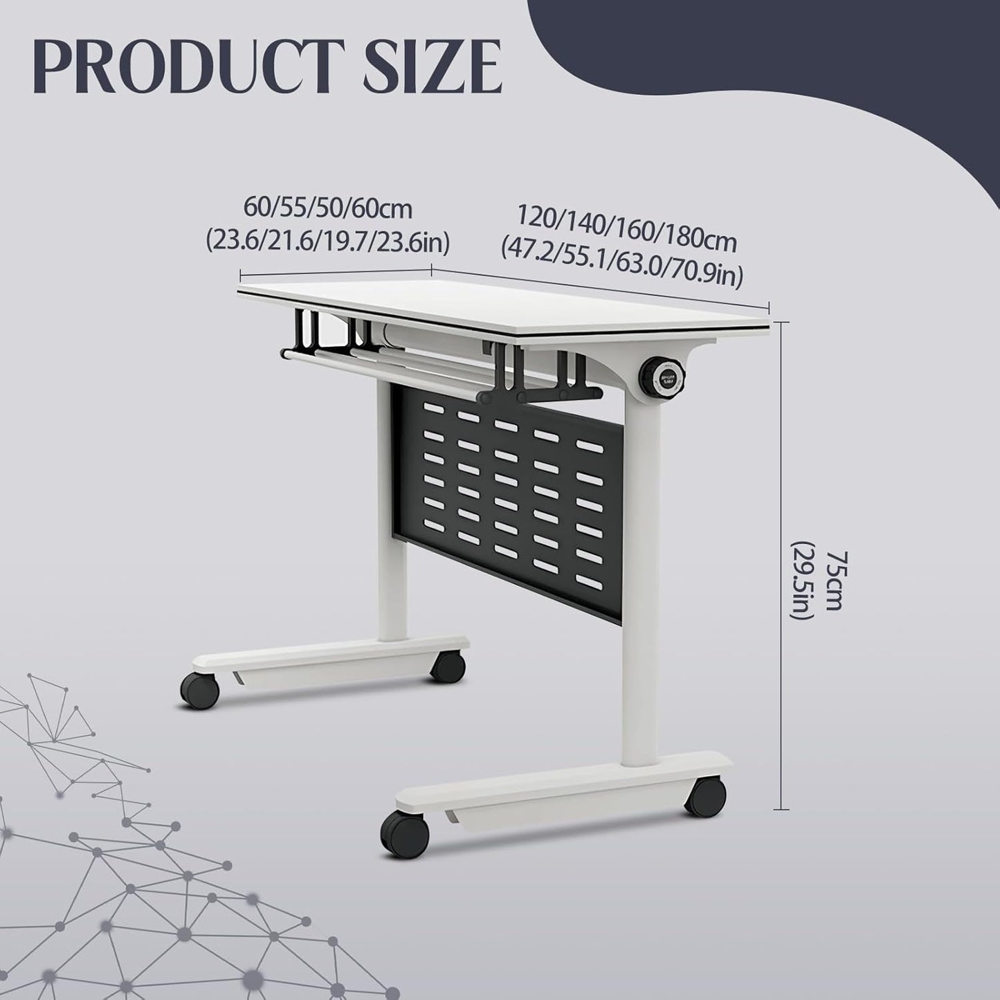 10Pack Conference Room Table, Folding Conference Table for Office Classroom, Mobile Training Tables with Casters Silent Wheels, Large Rectangular Convertible Modular Seminar Tables (L63in)