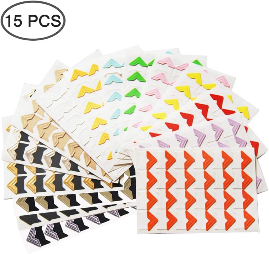 15 Sheets Photo Mounting Corners, FineGood Self Adhesive Paper Picture Sticker for DIY Scrapbook Album Diary Personal Organizer Notebook - 14 Colors