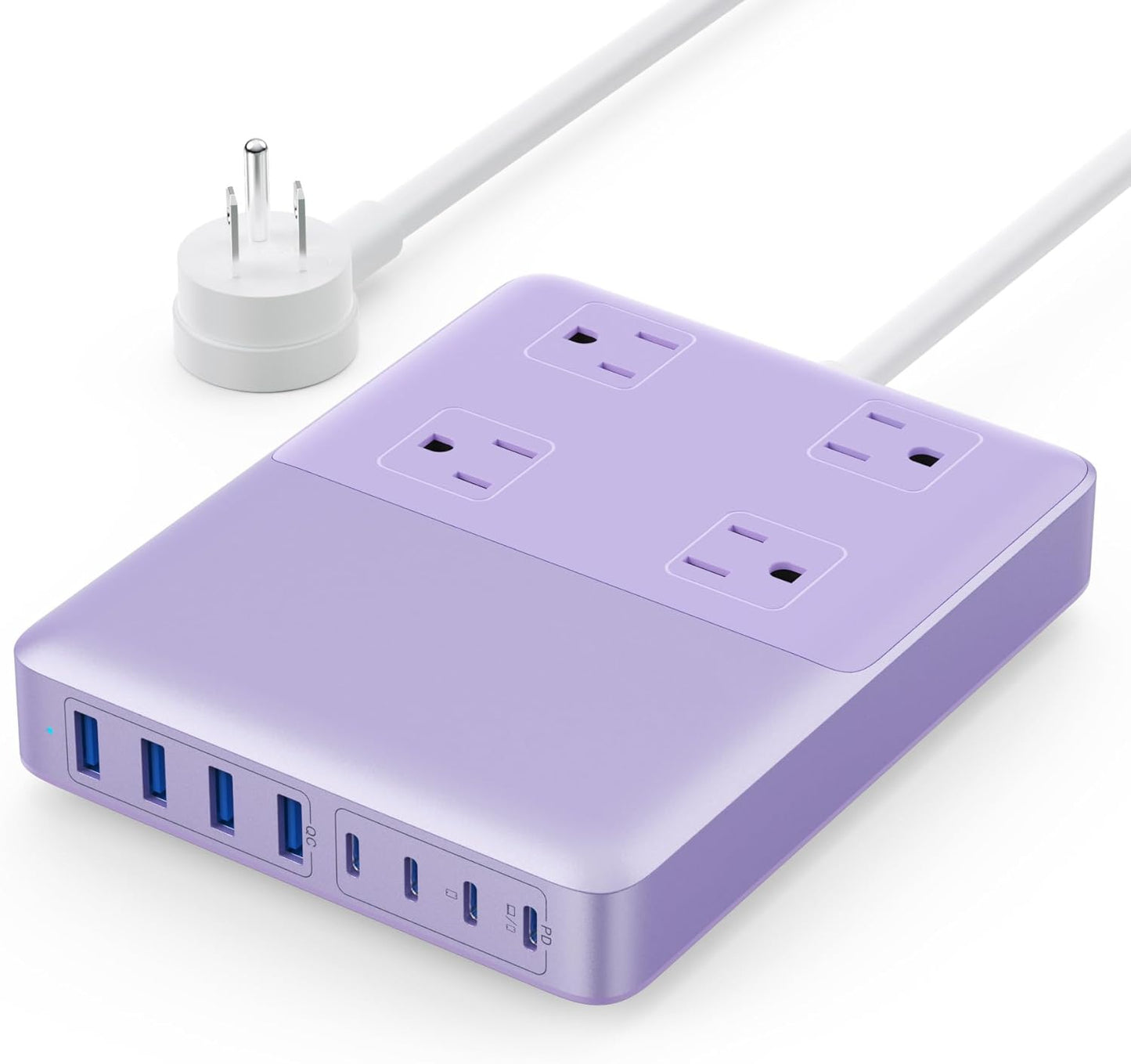 12-in-1 Charging Station USB C Power Strip with 5ft Cord,200W GaN IV USB C Charger Block,4 AC Outlets,4 USB-A,4 USB-C for MacBook,iPhone 16/15/14,Fast Charging Desktop Charger for Office (Purple)