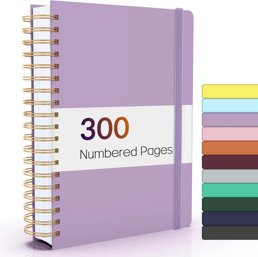 Forvencer A4 Lined Spiral Journal Notebook with 300 Numbered Pages, 11" X 8.5" Thick Journals for Writing with 100GSM Paper, Hardcover Notebooks with Contents for Work, School, Purple