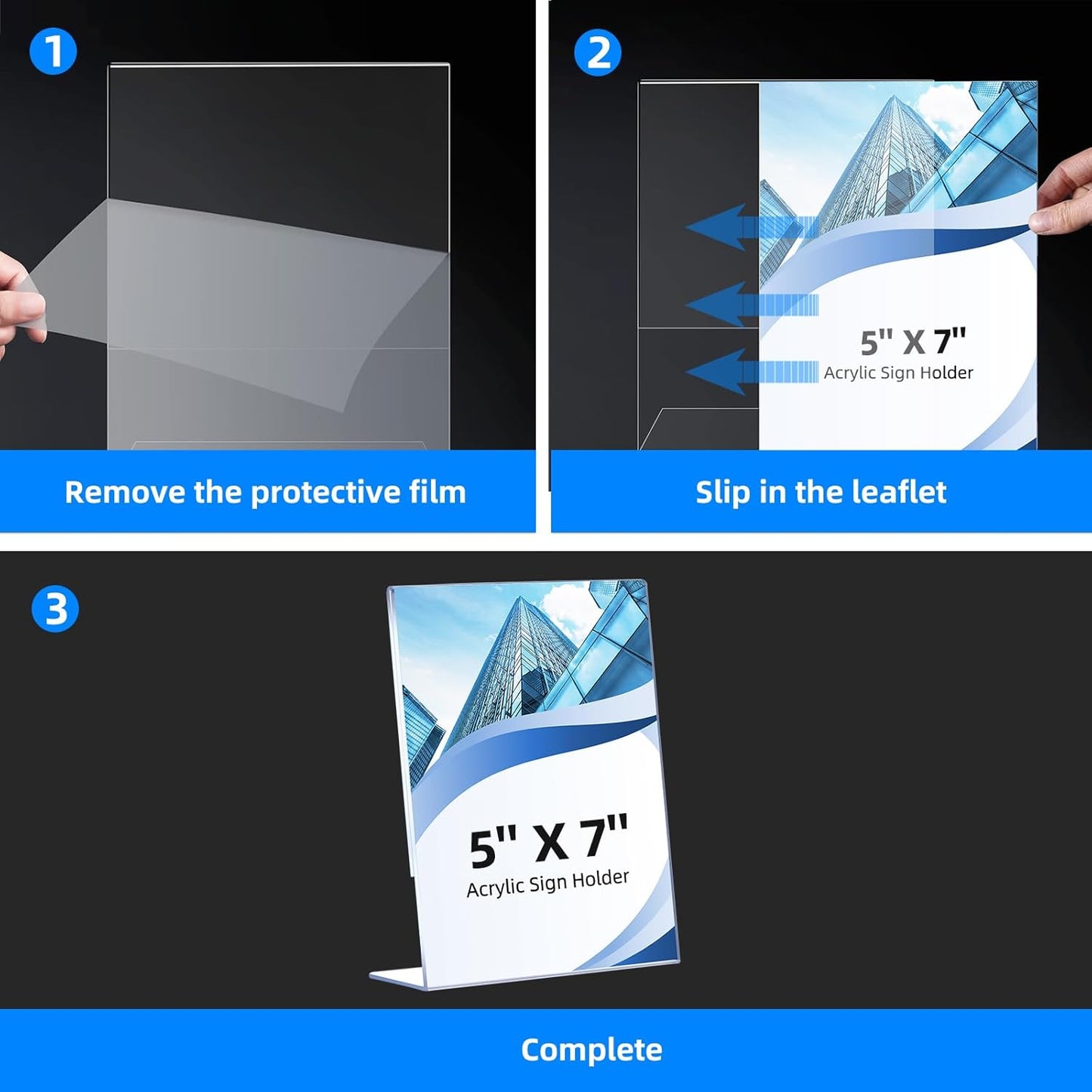 12 Pack Slanted Back Acrylic Sign Holders 5x7 for Business & Store, Tabletop Vertical Sign Holder with Anti-Slip Pads Clear Display Stand, for Menus Flyer Documents Office Restaurants Party Decoration