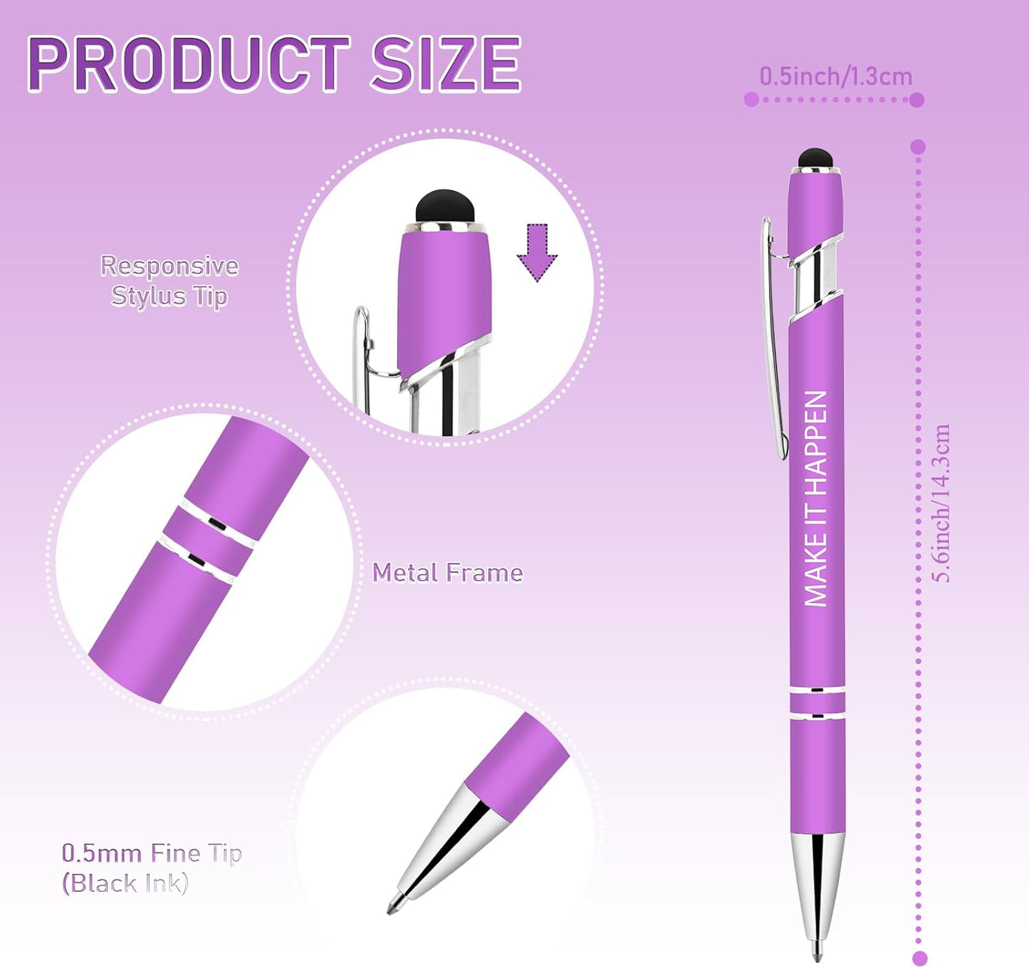 50 Pcs Inspirational Pens Bulk - Motivational Ink Ballpoint Pen with Quotes Stylus Tip Nurse Gifts for School Coworkers Office Supplies Black Ink