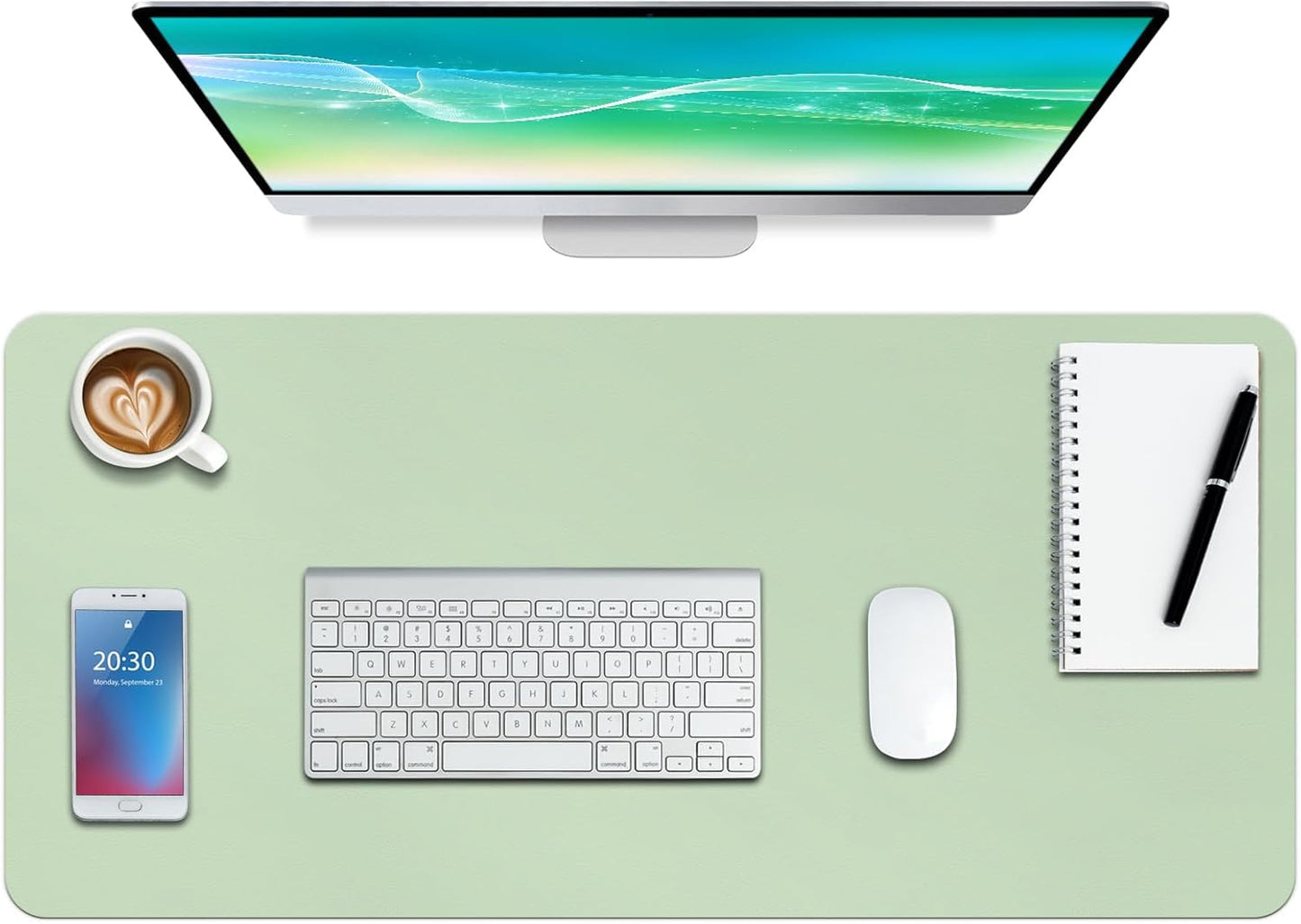 Boutilon Leather Desk Pad Protector,Non-Slip Mouse Pad,Laptop Desk Pad,Office Mouse Mat,Waterproof Leather Desk Blotter,Desk Writing Pad for Office and Home (M-Green,30"x14")