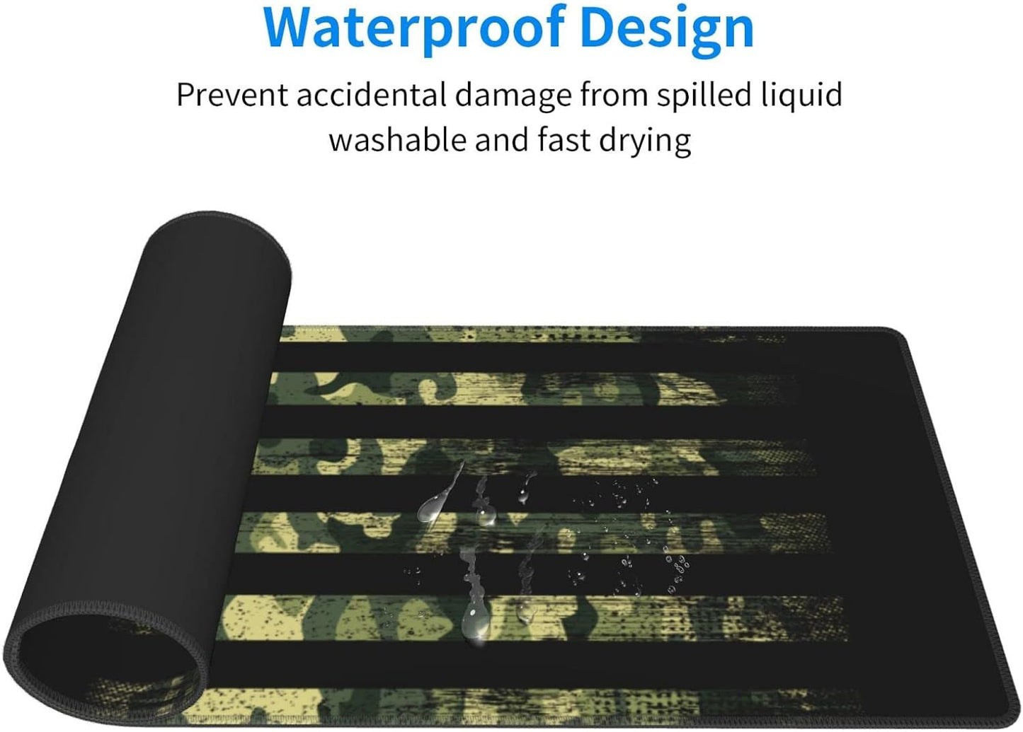 Large Gaming Mousepad, American Flag with Camouflage XL Mouse Pad with Stitched, Full Long Waterproof Non-Slip Base Keyboard Pad, PC Laptop Computer Mat for Men Office Decor, (Black, 31.5 * 11.8 in)