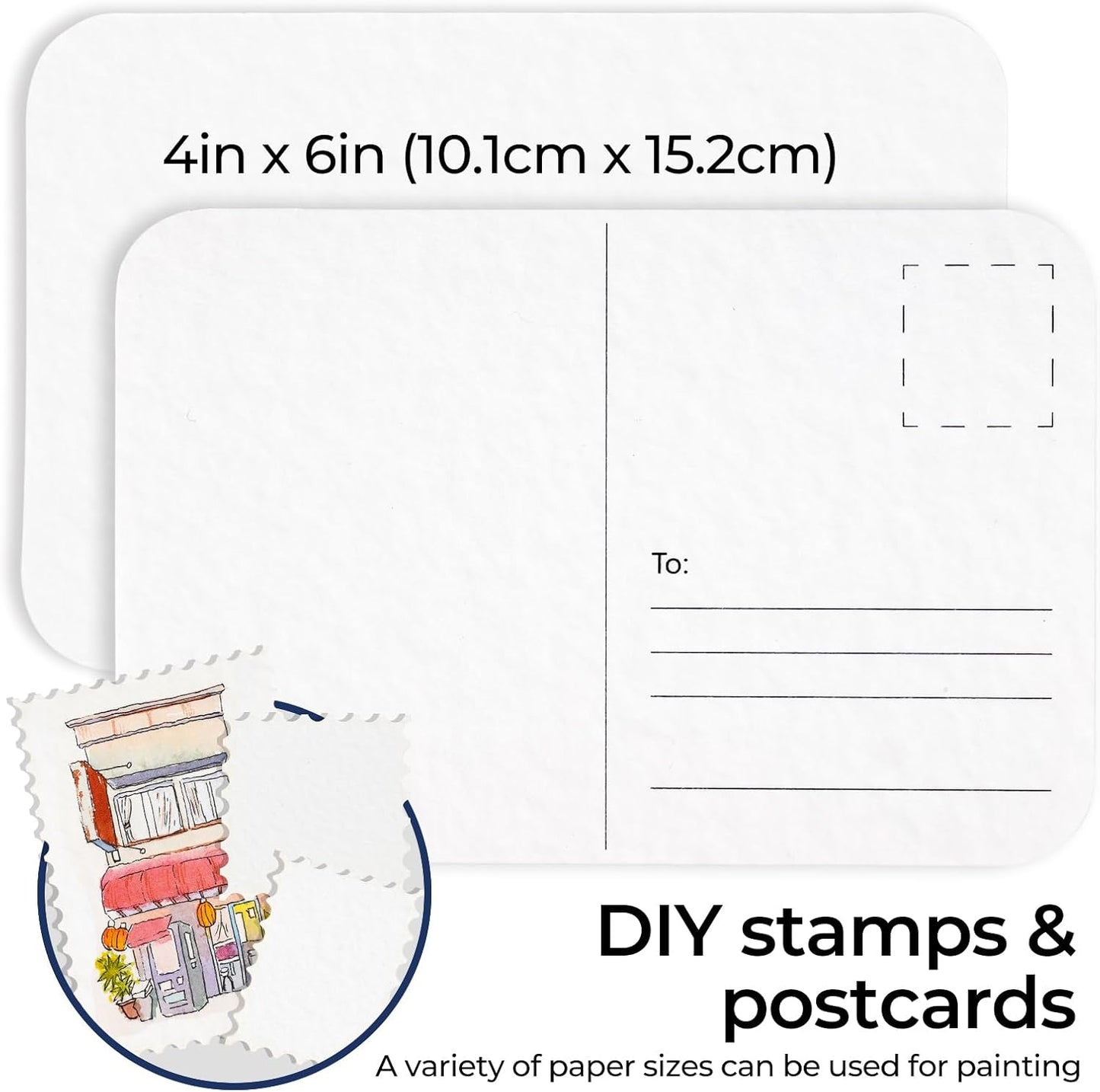 Funto Blank Watercolor Paper Postcards, 100% Cotton, 28 Cards+2 Watercolor Stamps, 4x6, 140lb/300gsm, Acid-Free Heavyweight for Thanks
